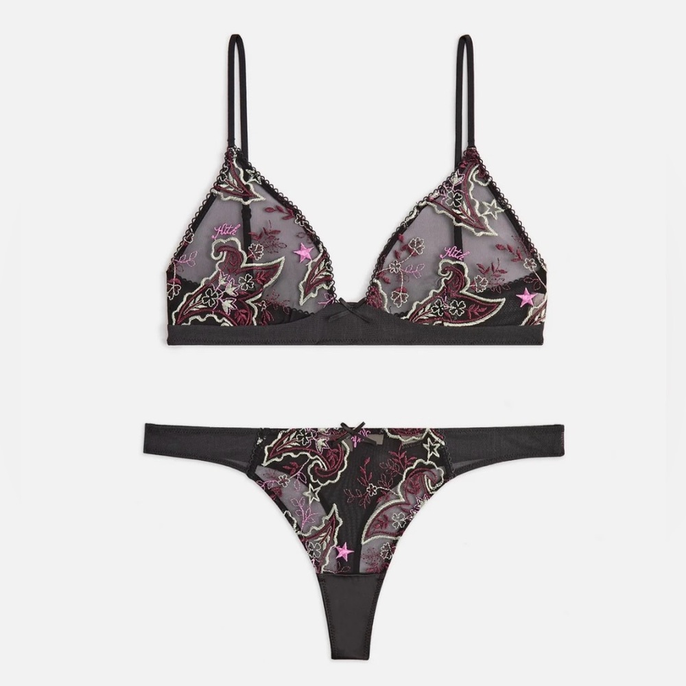 Kith embroidered bra and thong lingerie set Size S NWT